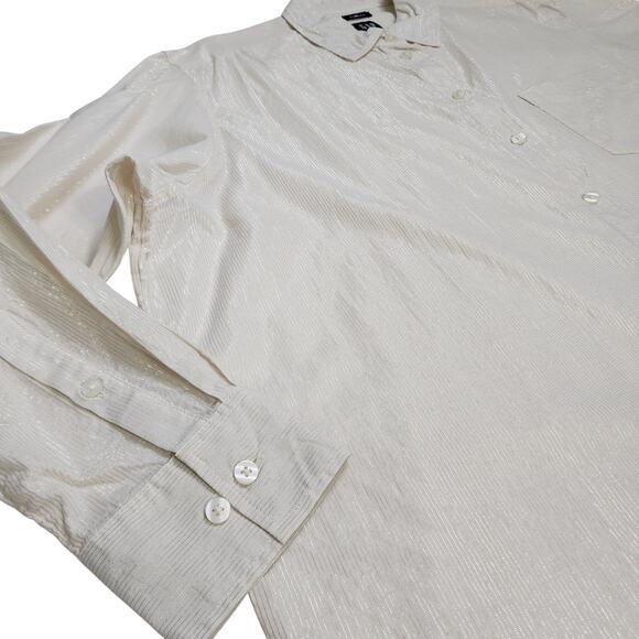 GAP Womens The Big Shirt Size Large Birch Beige Metallic Stripe Button Front - Picture 12 of 12